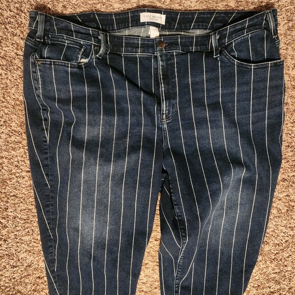 Lane Bryant Pin-Striped Crop Denim Jeans Plus Size 26W - Picture 1 of 7